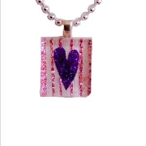 Sparkly Purple Heart Necklace w/ pink. NWOT